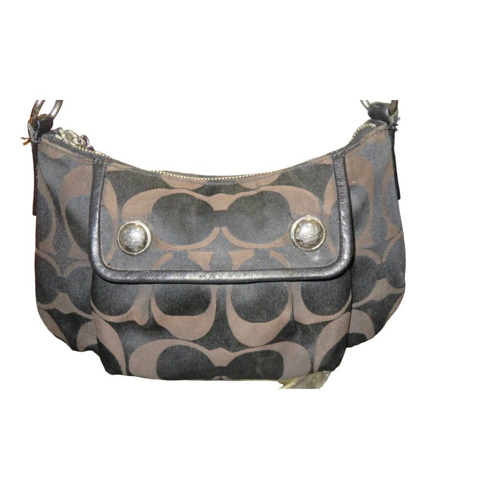Coach 2009 Black Signature C Poppy Groovy Sateen Sufflette Jacquard Satchel Bag